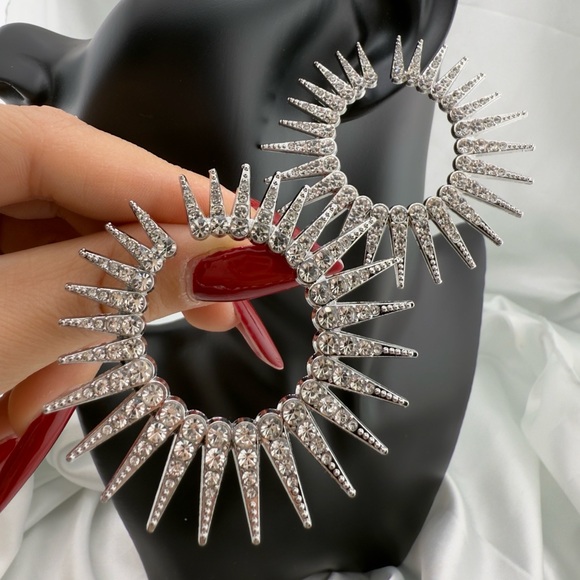 New! Luxury Silver Spiked Hoop Earrings - 40 mm Sparkle Circle